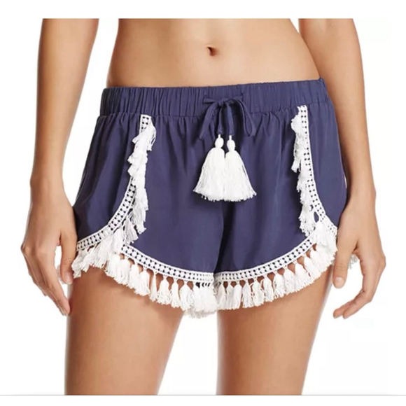 Preowned Surf Gypsy , Blue W White Tassel Trim Swim Cover-Up /Shorts,Size Small - Picture 4 of 4